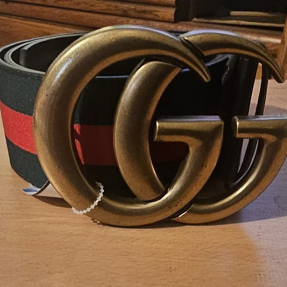 Gucci Black and Red Belt with Gold Accents Vintage Gucci Belt, 80s Large GG Buckle, Size 29 - Etsy main image 2